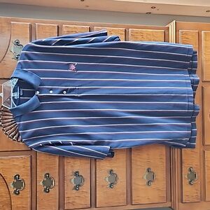 Polo Ralph Lauren Size L Navy Blue with burgundy and kaki strip shirt